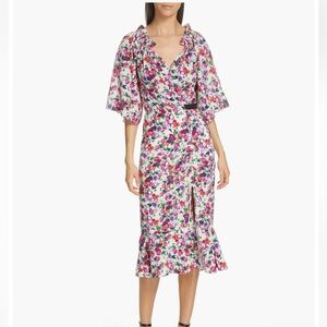 SALONI Olivia Floral Print Off the Shoulder Midi Dress SZ 6